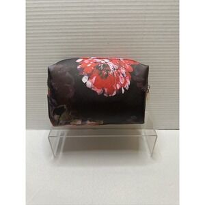 TRINA TURK Black W/ Red & Pink Floral Print‎ Travel/ Makeup/ Cosmetics Bag NWOT